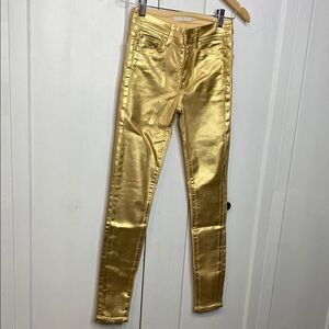 Fidelity Sola Metallic Gold Foil Jeans - 25 - Skinny - NEW